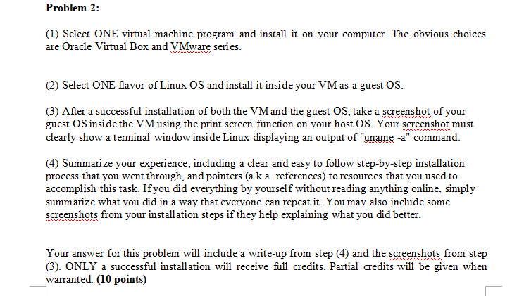 Solved Problem 2: (1) Select ONE virtual machine program and | Chegg.com