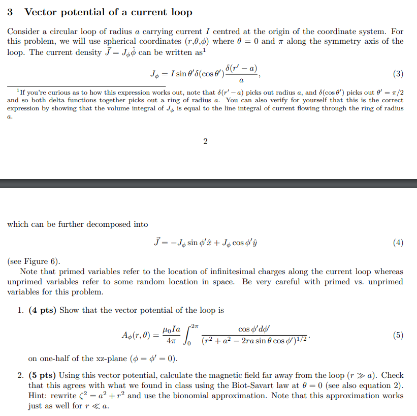 Solved 3 Vector potential of a current loop Consider a | Chegg.com