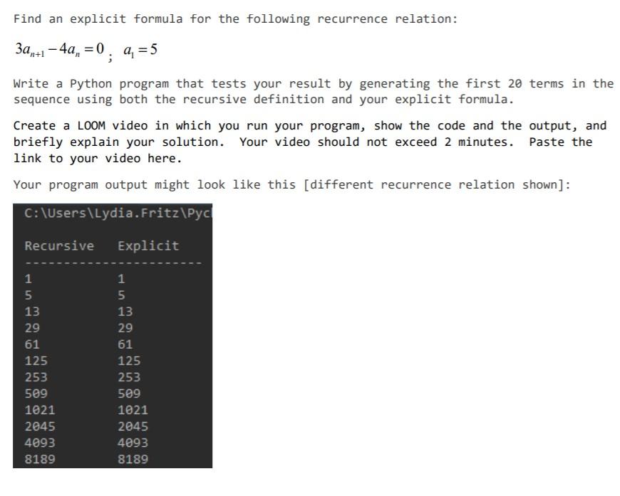 Find an explicit formula for the following recurrence | Chegg.com