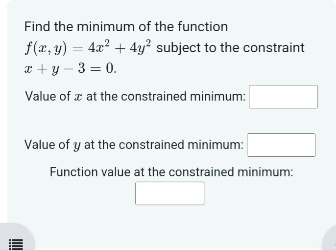 Solved Find The Minimum Of The Function F X Y 4x2 4y2