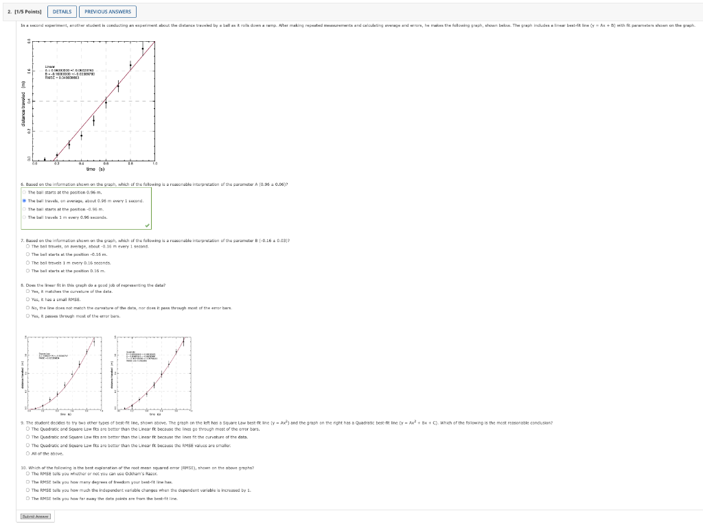 Solved In A Second Experiment, Another Student Is Conducting | Chegg.com