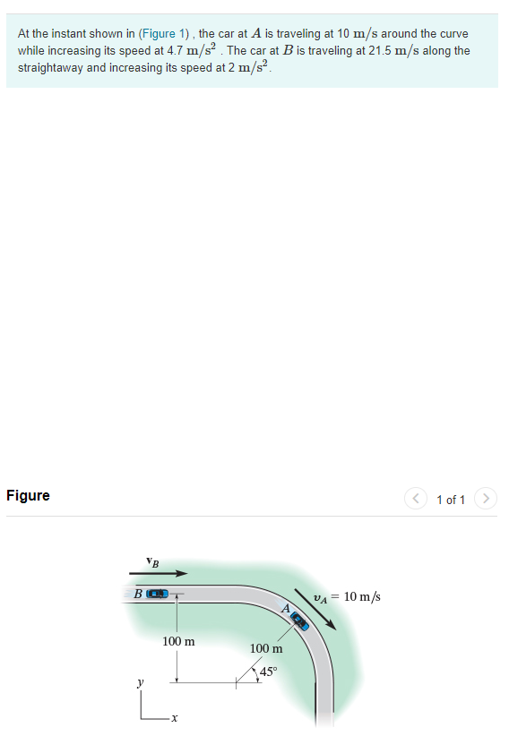 Solved At the instant shown in (Figure 1), the car at A is | Chegg.com