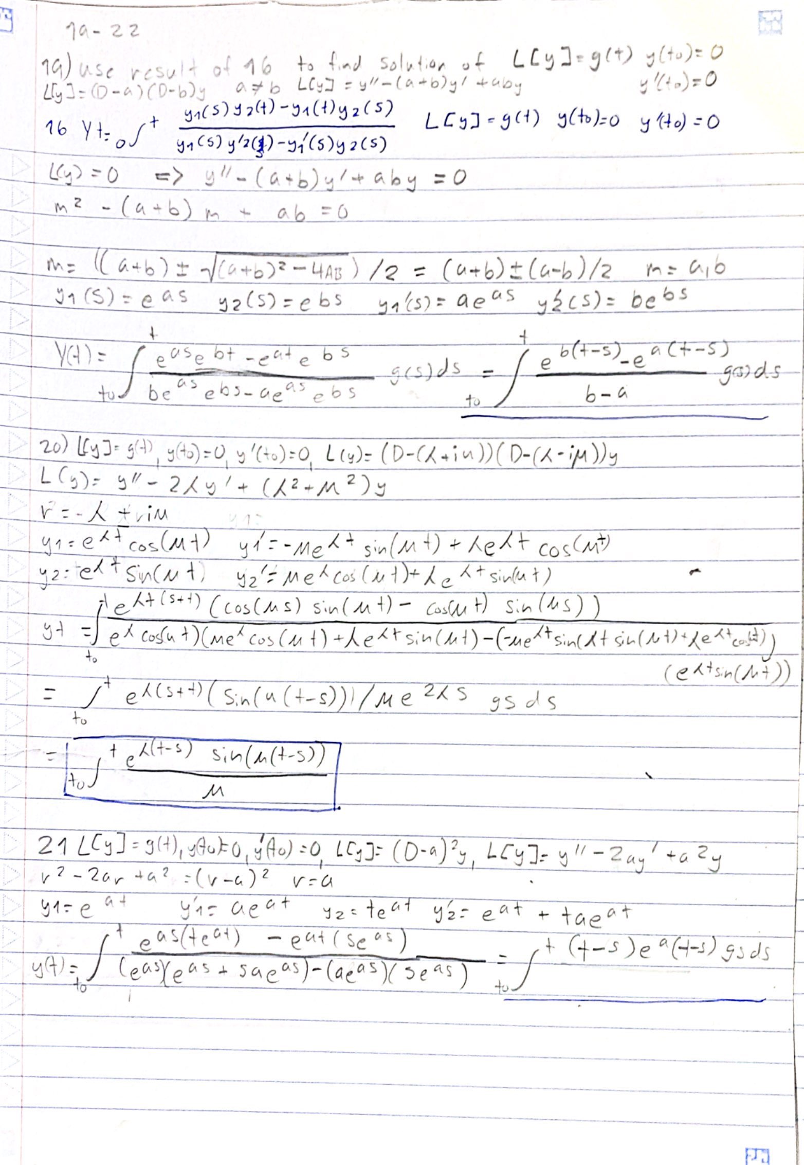 Solved L[y]=(D2+bD+c)y=g(t),y(t0)=0,y′(t0)=0 where b and c | Chegg.com