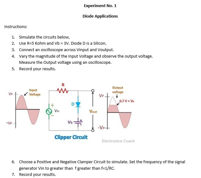 Solved Experiment No. 1 Diode Applications Instructions: 1. | Chegg.com