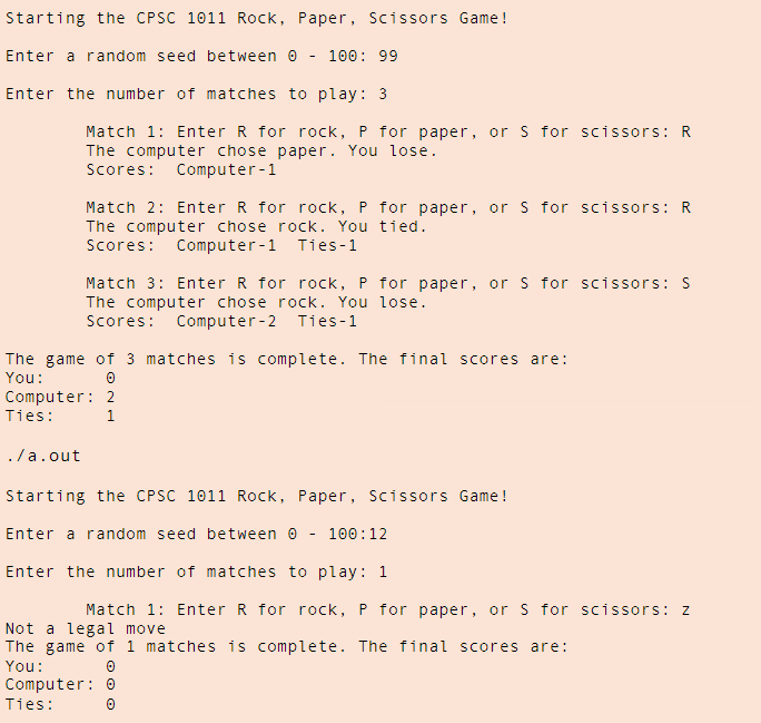 Solved Code a rock paper scissors program in C, not C++ The | Chegg.com