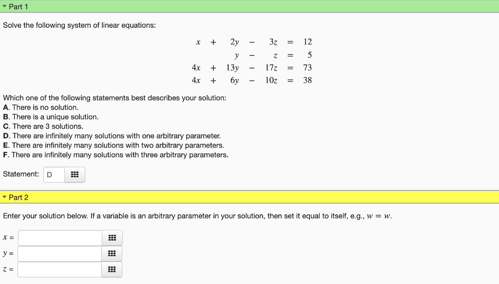 Solved Part 1 Solve The Following System Of Linear | Chegg.com