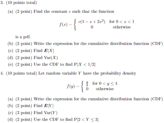 Solved 10 Points Total A Random Variable X Has The Cumu Chegg Com