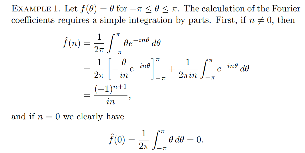 Solved ExAmple 1 . Let f(θ)=θ for −π≤θ≤π. The calculation of | Chegg.com