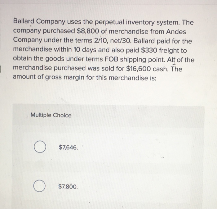 Solved Ballard Company Uses The Perpetual Inventory System. | Chegg.com