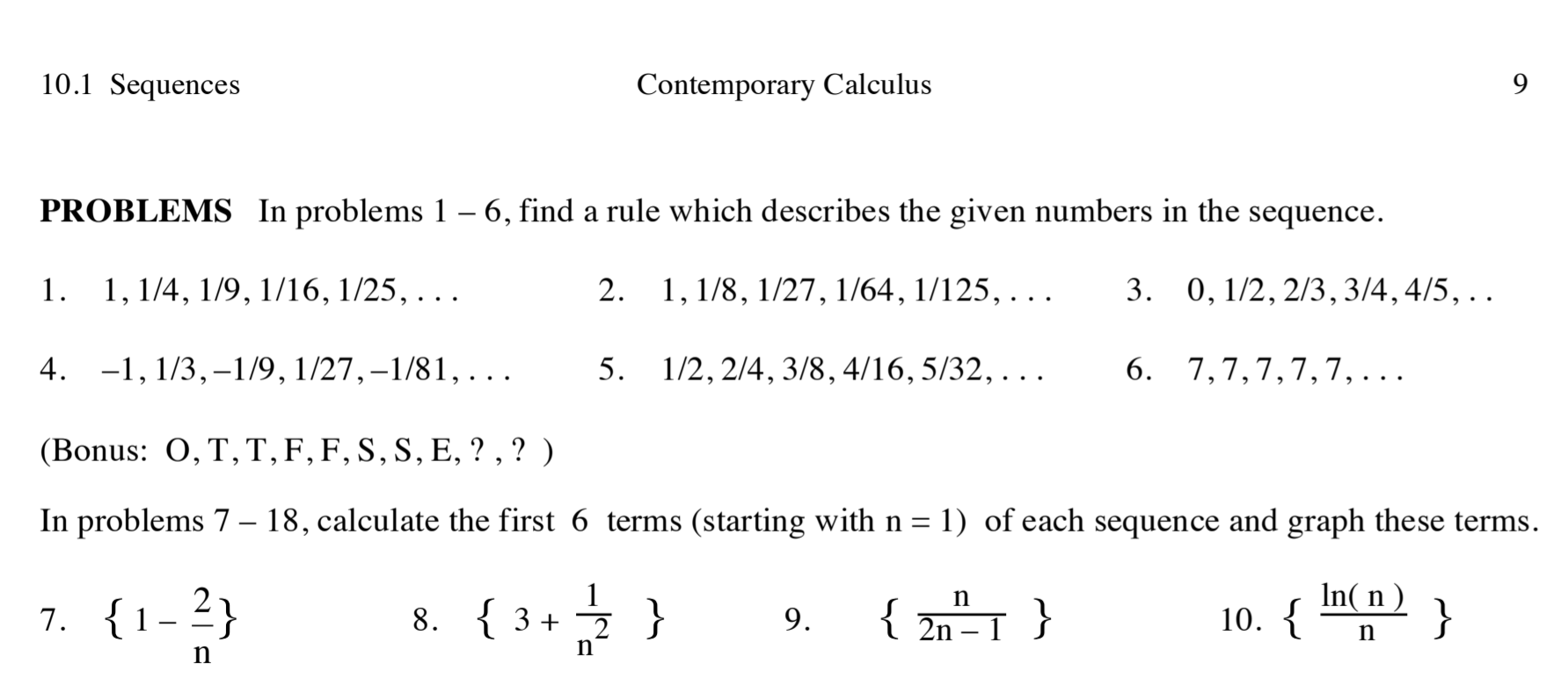 Solved 10 1 Sequences Contemporary Calculus 9 Problems I Chegg Com