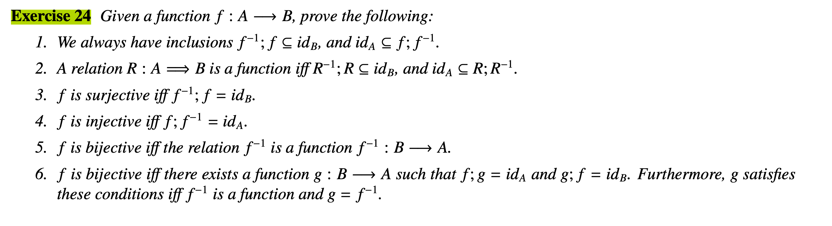 Solved Exercise 24 Given A Function F:A → B, Prove The | Chegg.com