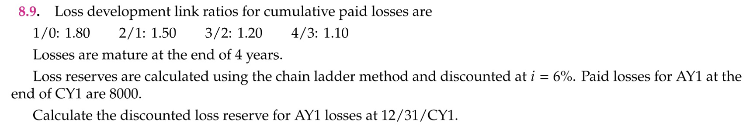 8.9. Loss development link ratios for cumulative paid | Chegg.com