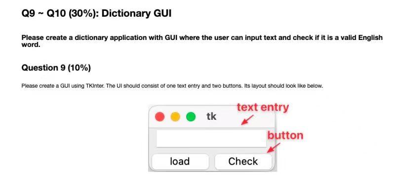 Q9 - Q10 (30%): Dictionary GUI Please create a | Chegg.com