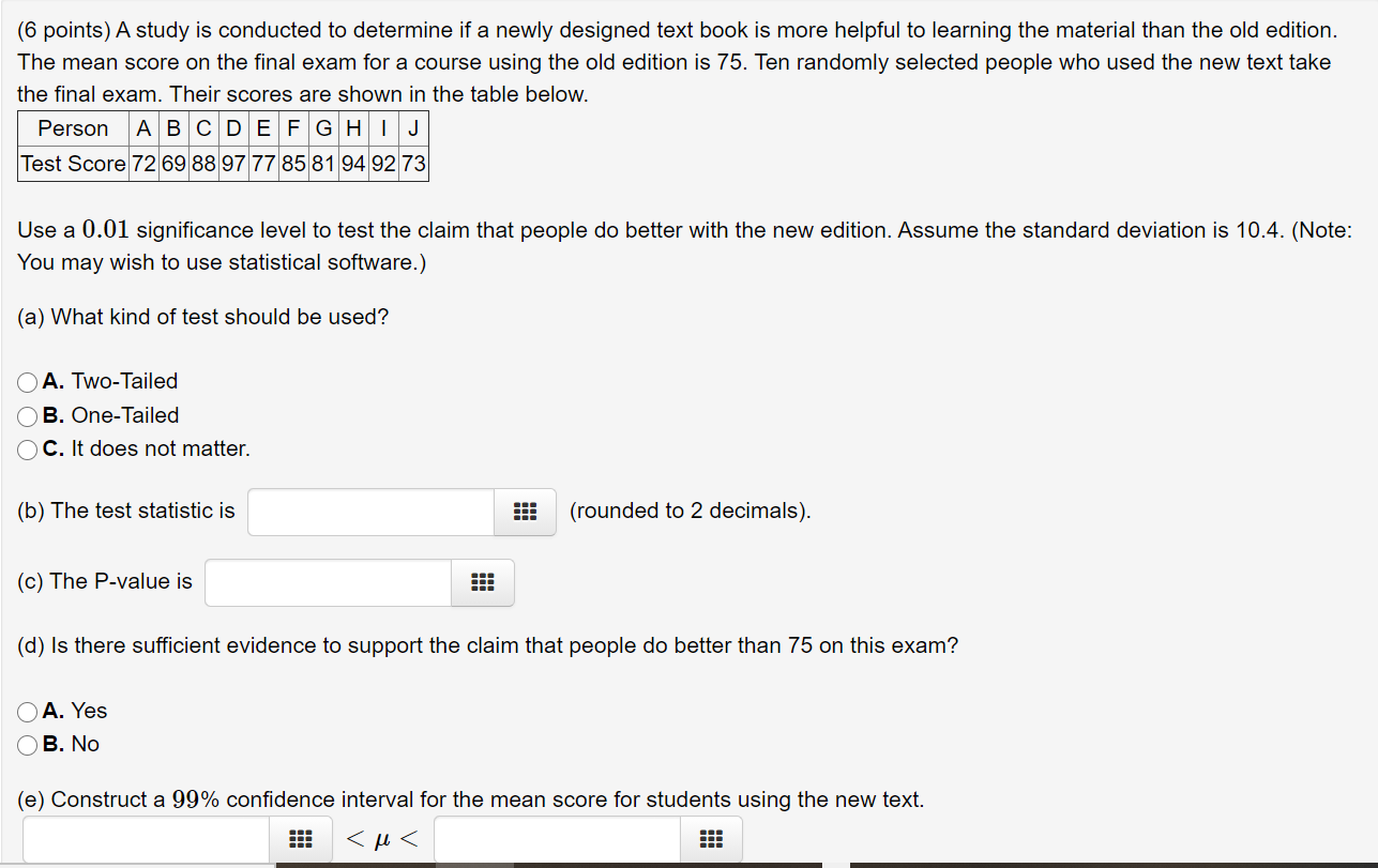 Solved (6 points) A study is conducted to determine if a | Chegg.com