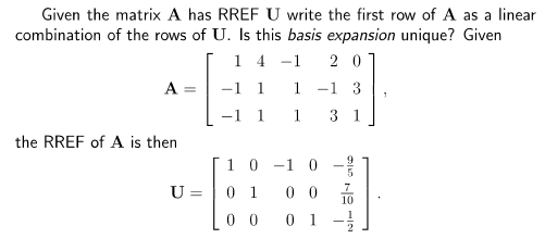 Solved 1 Given the matrix A has RREF U write the first row | Chegg.com