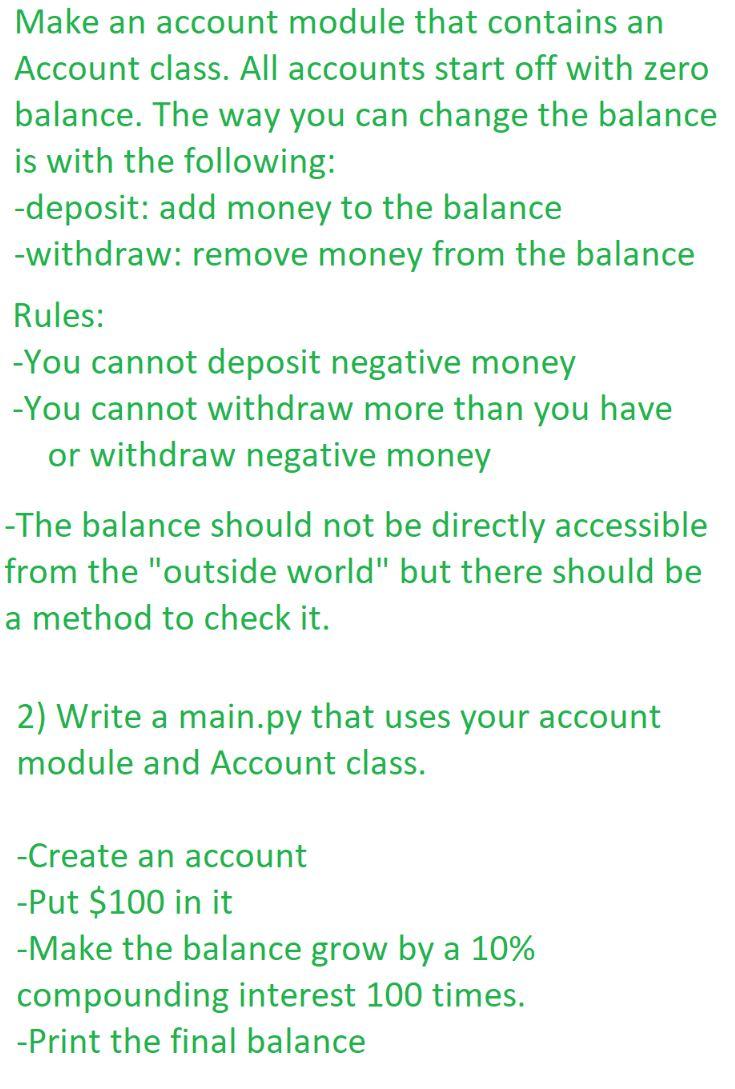 Solved Make an account module that contains an Account | Chegg.com