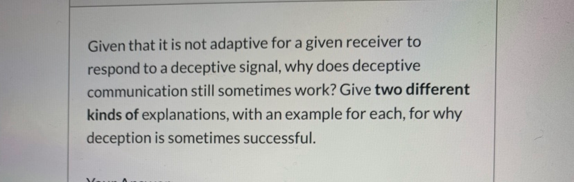 Deceptive Communication Example Solved Given that it is not adaptive for a given receiver to | Chegg.com