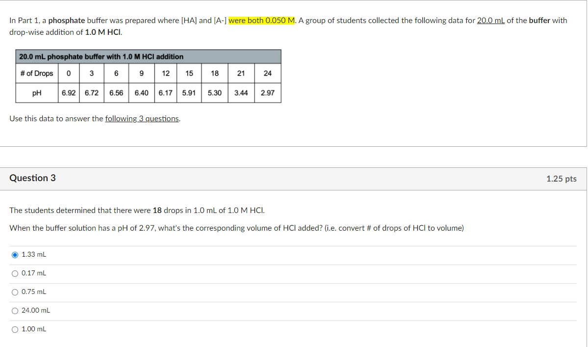 Solved In Part 1, a phosphate buffer was prepared where [HA] | Chegg.com