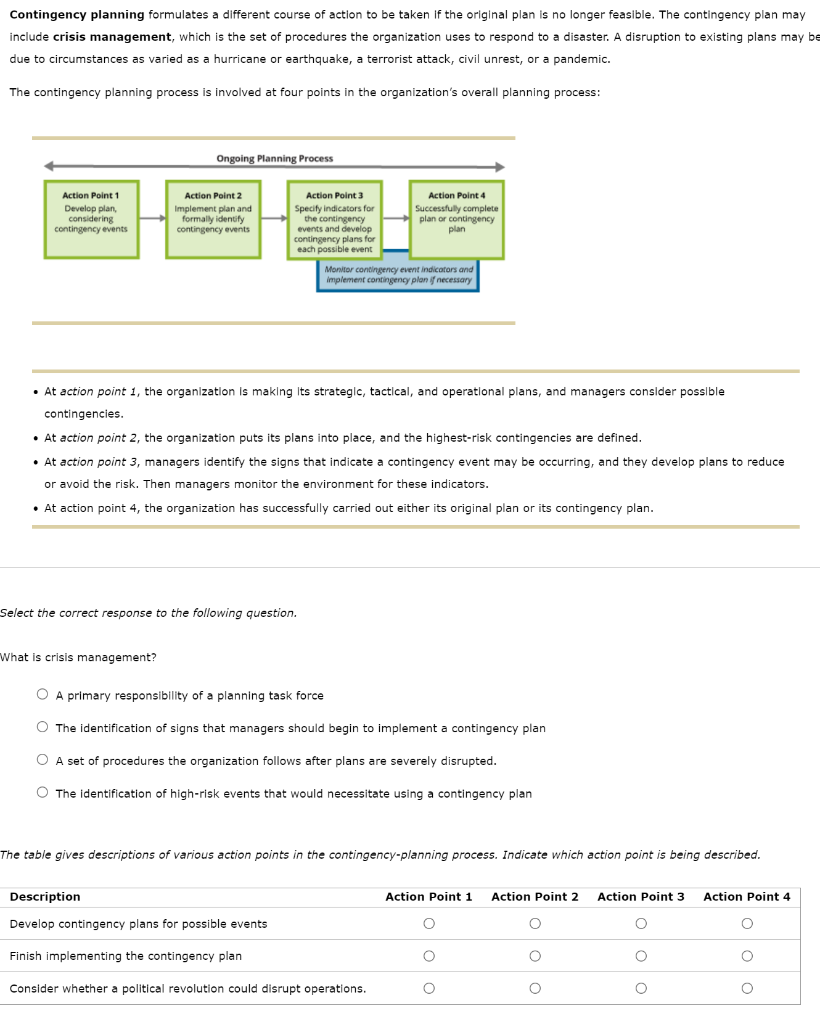 Solved Contingency planning formulates a different course of