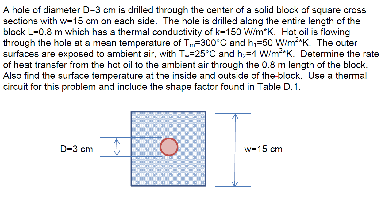 Solved A Hole Of Diameter D=3 Cm Is Drilled Through The | Chegg.com