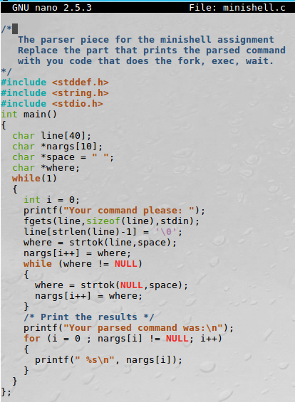 GNU nano 2.5.3 File: minishell.c The parser piece for | Chegg.com