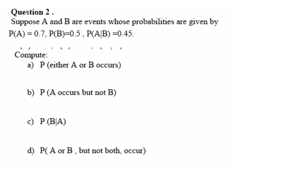 Solved Question 2. Suppose A And B Are Events Whose | Chegg.com