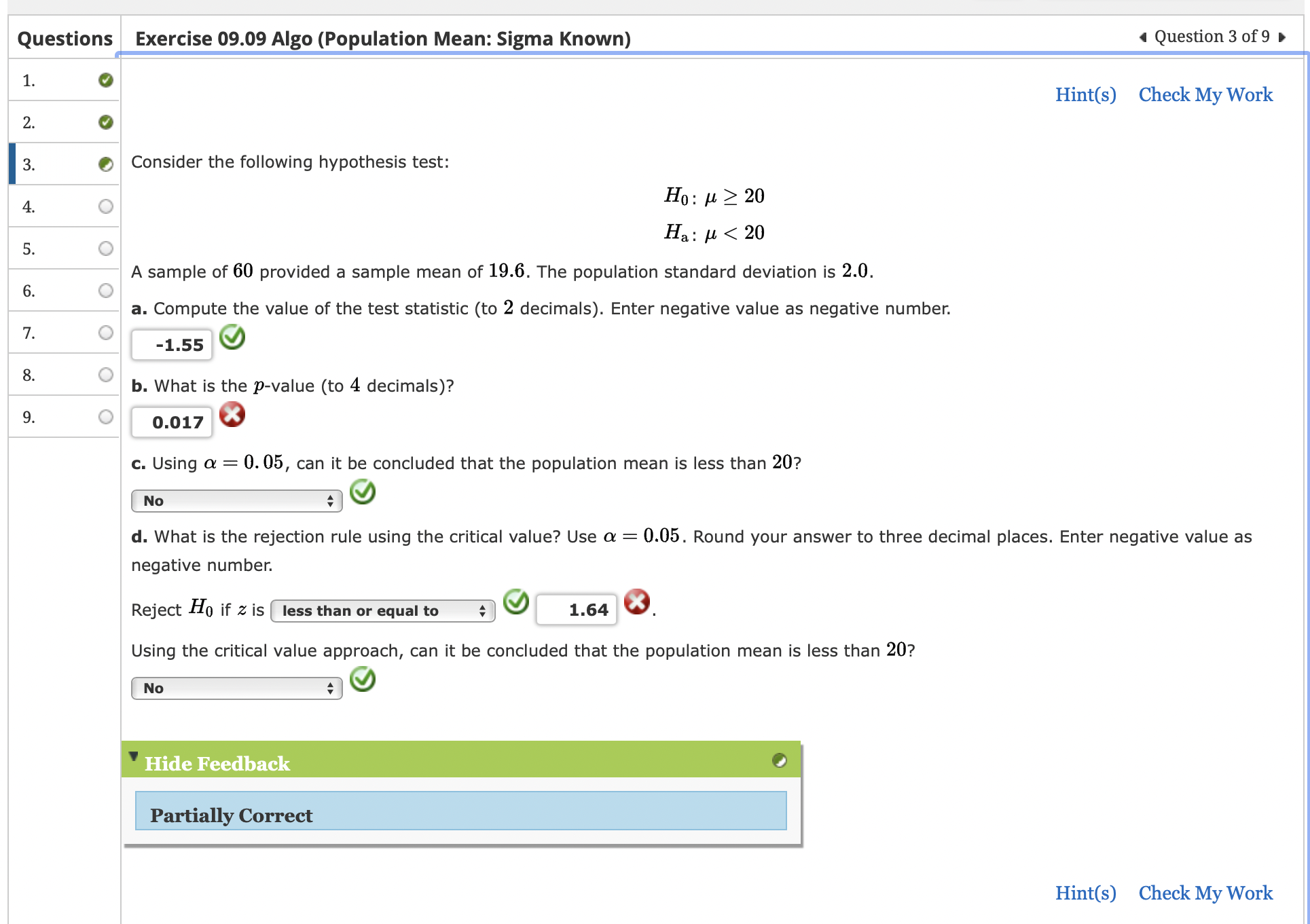 Exercise 09.09 Algo (Population Mean: Sigma Known) 4 | Chegg.com