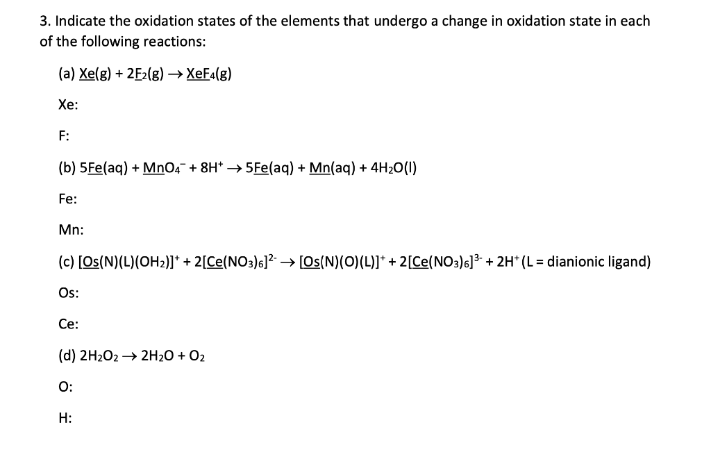 Solved 3. Indicate the oxidation states of the elements that | Chegg.com