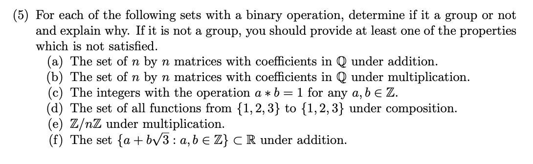 Solved 5) For each of the following sets with a binary | Chegg.com