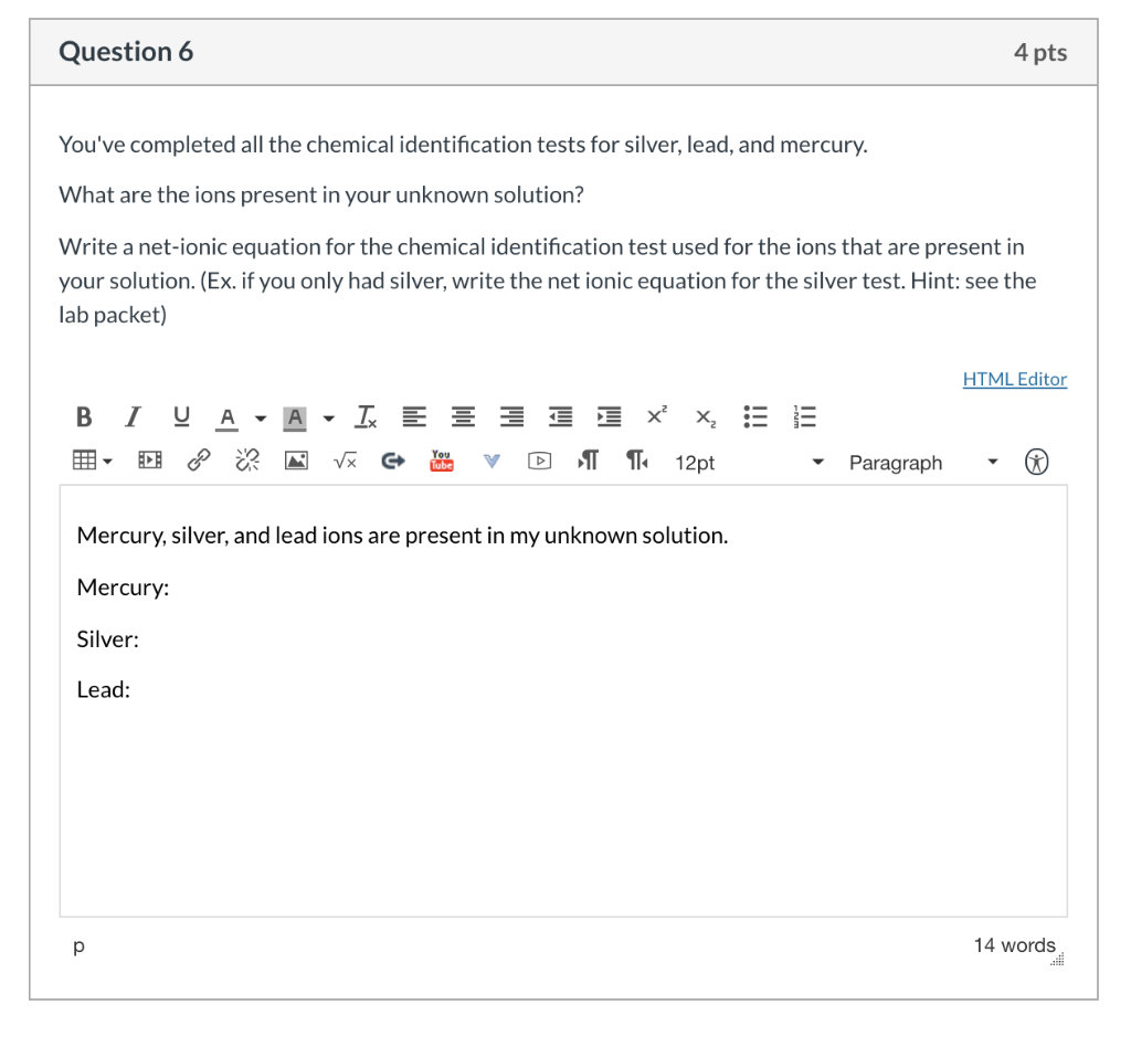 Solved Question 6 4 pts You've completed all the chemical | Chegg.com