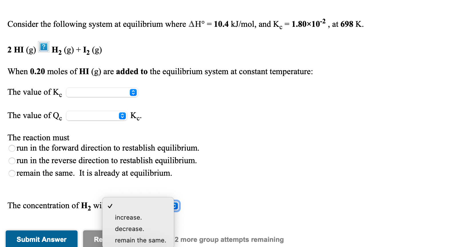 Solved Consider the following system at equilibrium where | Chegg.com