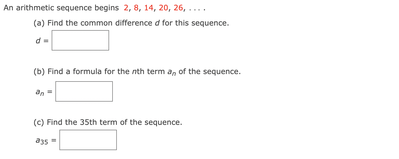 Solved n arithmetic sequence begins 2,8,14,20,26,… (a) Find | Chegg.com