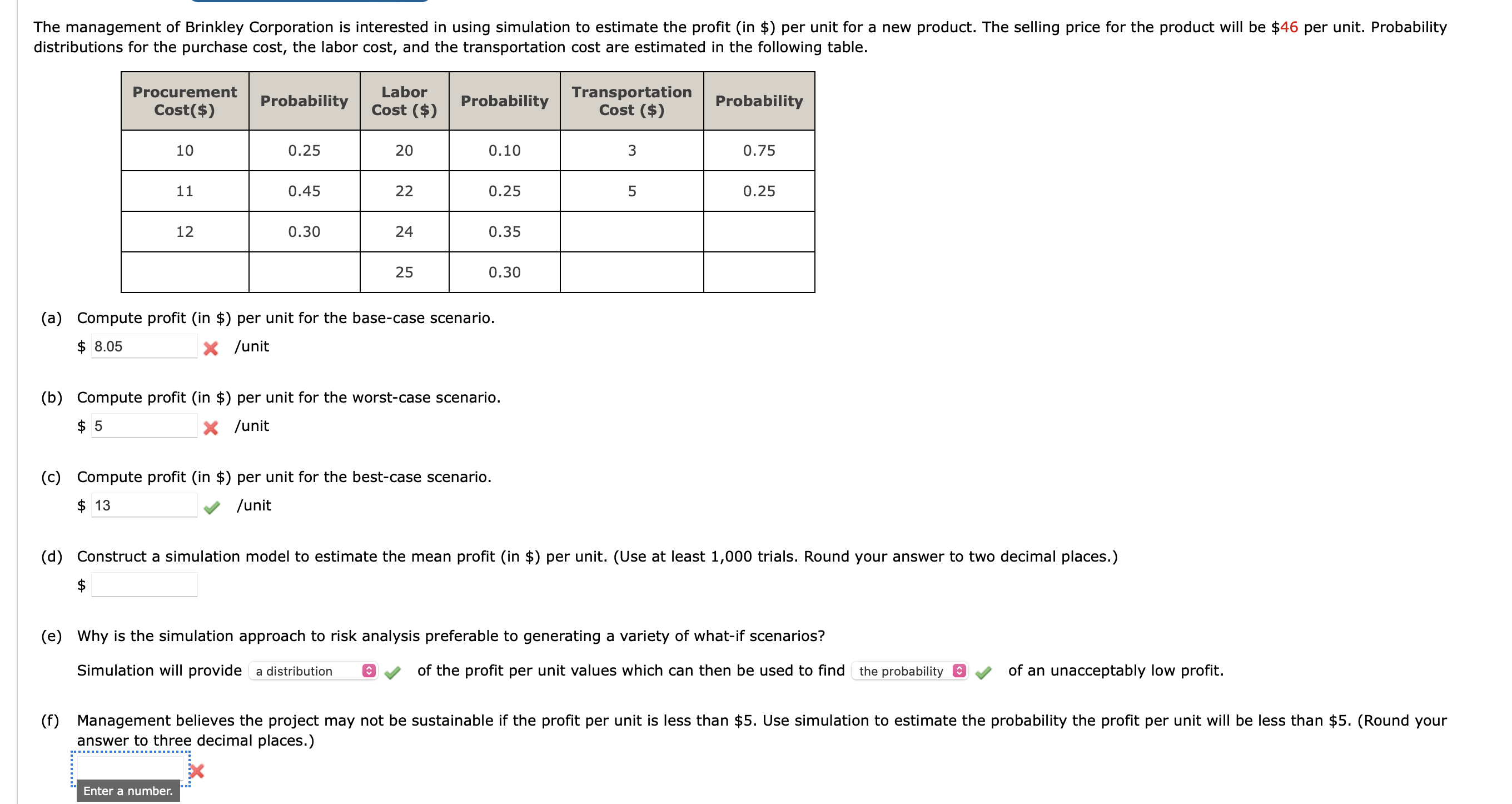 Solved distributions for the purchase cost, the labor cost, | Chegg.com