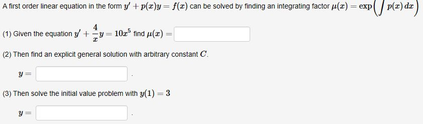 Solved A First Order Linear Equation In The Form Y P X Y Chegg Com