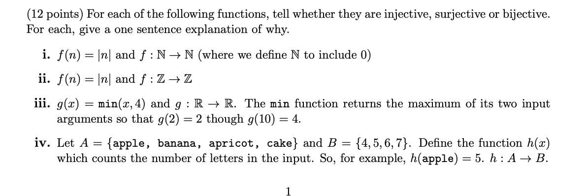 Solved (12 points) For each of the following functions, tell | Chegg.com