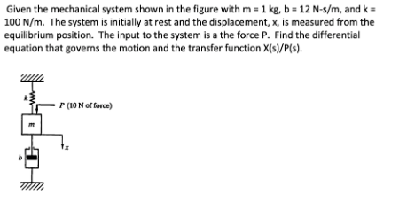 Solved Given the mechanical system shown in the figure with | Chegg.com