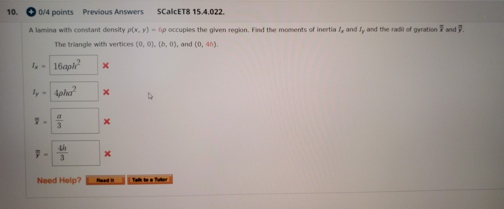 Solved 10 0 4 Points Previous Answers Calcet8 15 4 022 Chegg Com