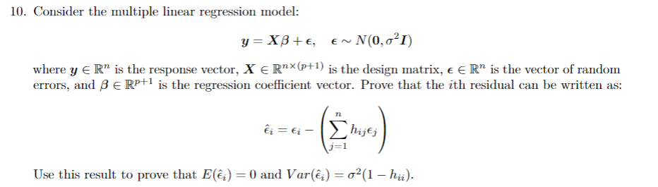 Solved 10. Consider The Multiple Linear Regression Model: 