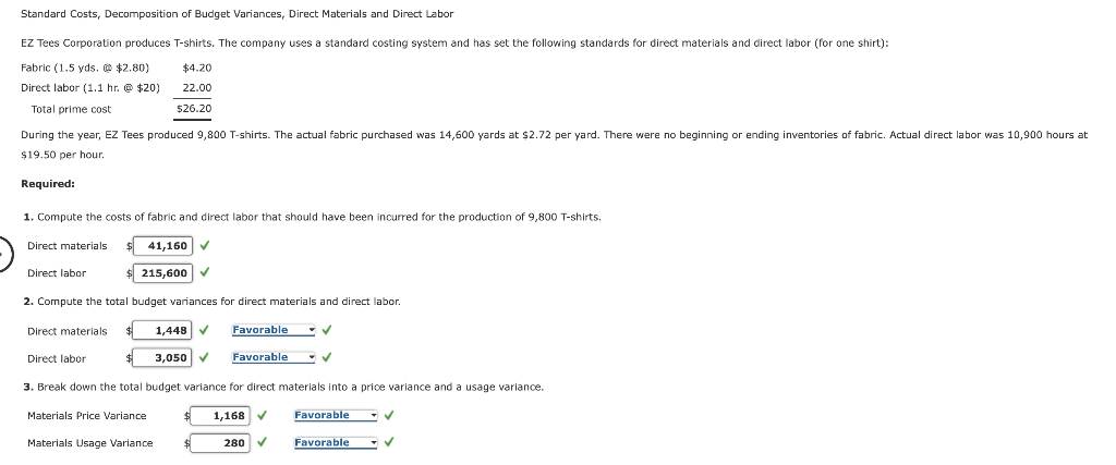 Solved Standard Costs, Decomposition of Budget Variances, | Chegg.com