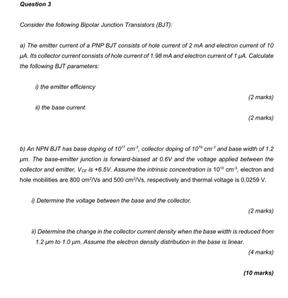 Solved Question 3 Consider the following Bipolar Junction | Chegg.com