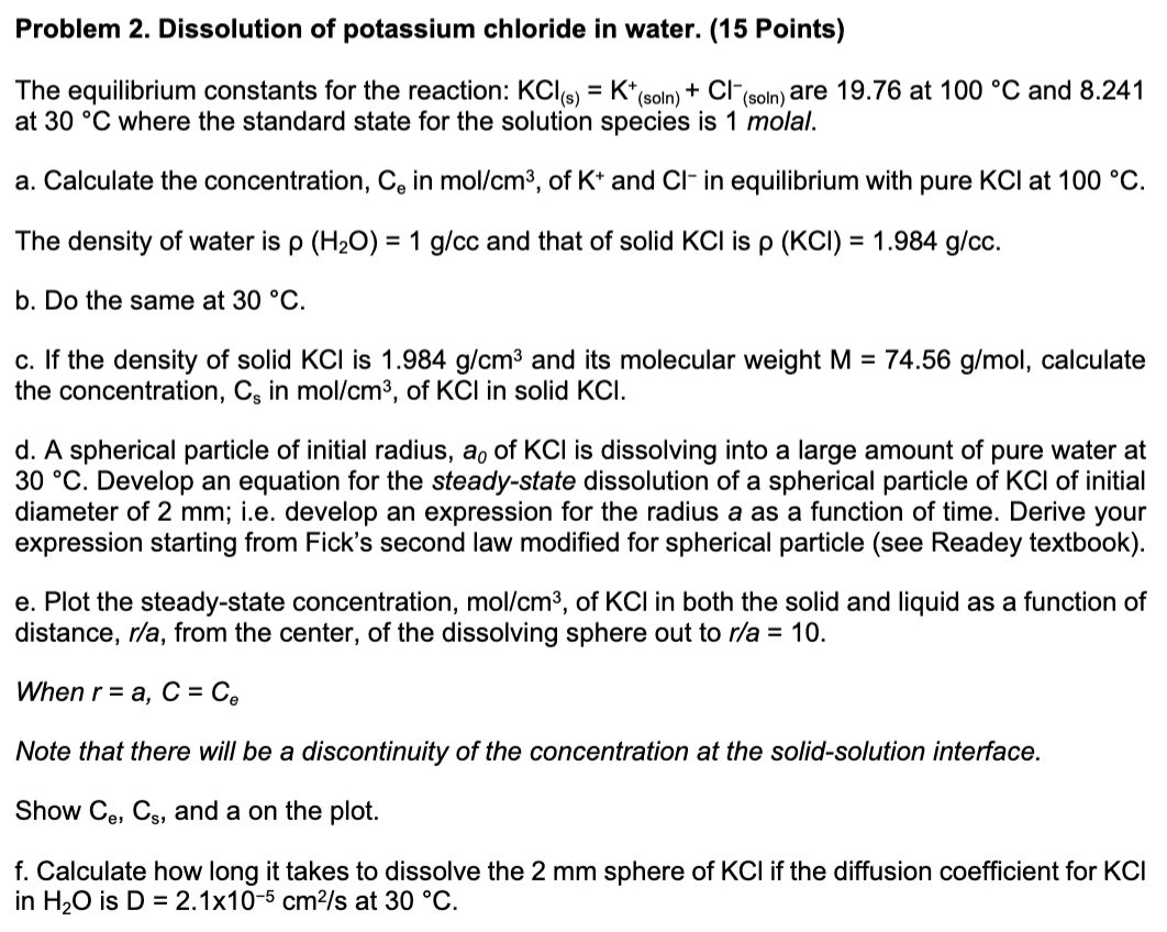 Solved Problem 2. Dissolution of potassium chloride in