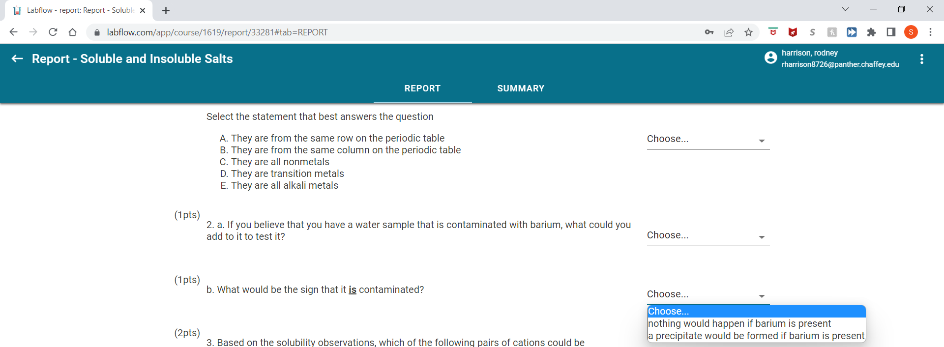 Solved Labllow report Report Soluble x + S OS → Co •