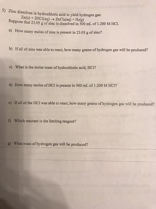 solved-zinc-dissolves-in-hydrochloric-acid-to-yield-hydrogen-chegg