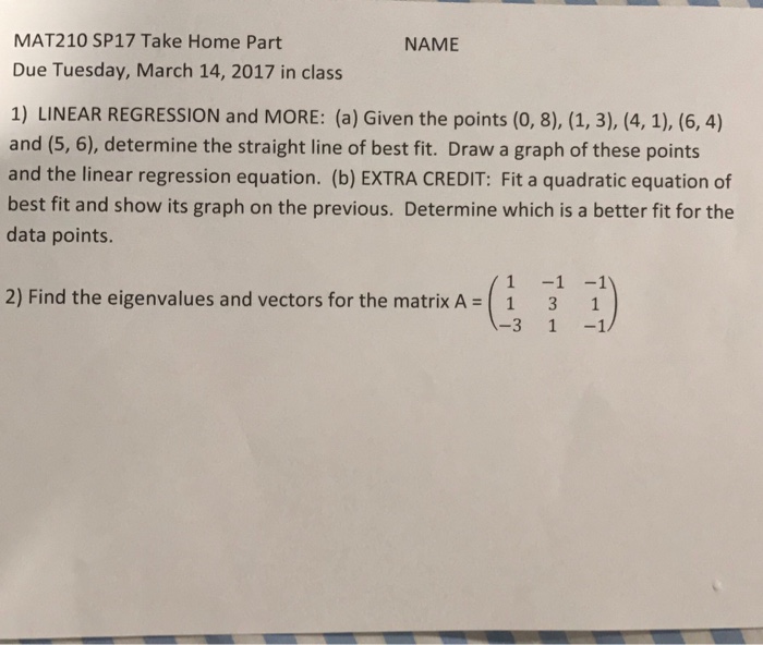 Solved LINEAR REGRESSION and MORE: (a) Given the points (0, | Chegg.com