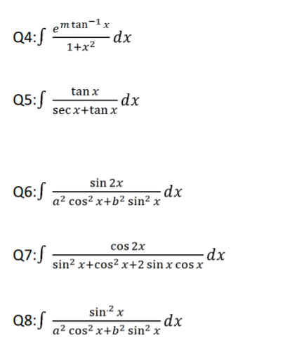 Solved Em Tan 1a Q4 S Dx 1 X2 Tan X Q5 S Dx Sec X Tan X Sin Chegg Com