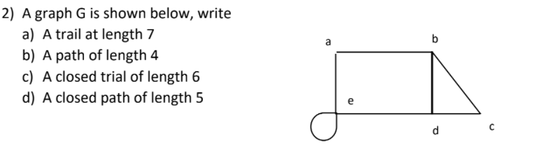 Solved a b 2) A graph G is shown below, write a) A trail at | Chegg.com