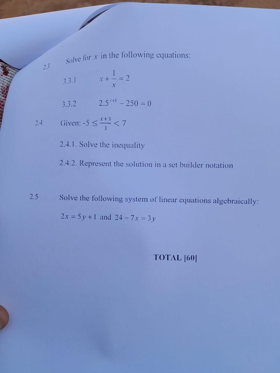 Solved 2.3 Solve for x in the following equations: 3.3.1 | Chegg.com