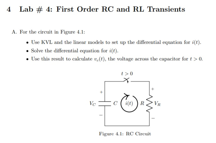 Solved Lab 4 First Order Rc And Rl Transients A For The