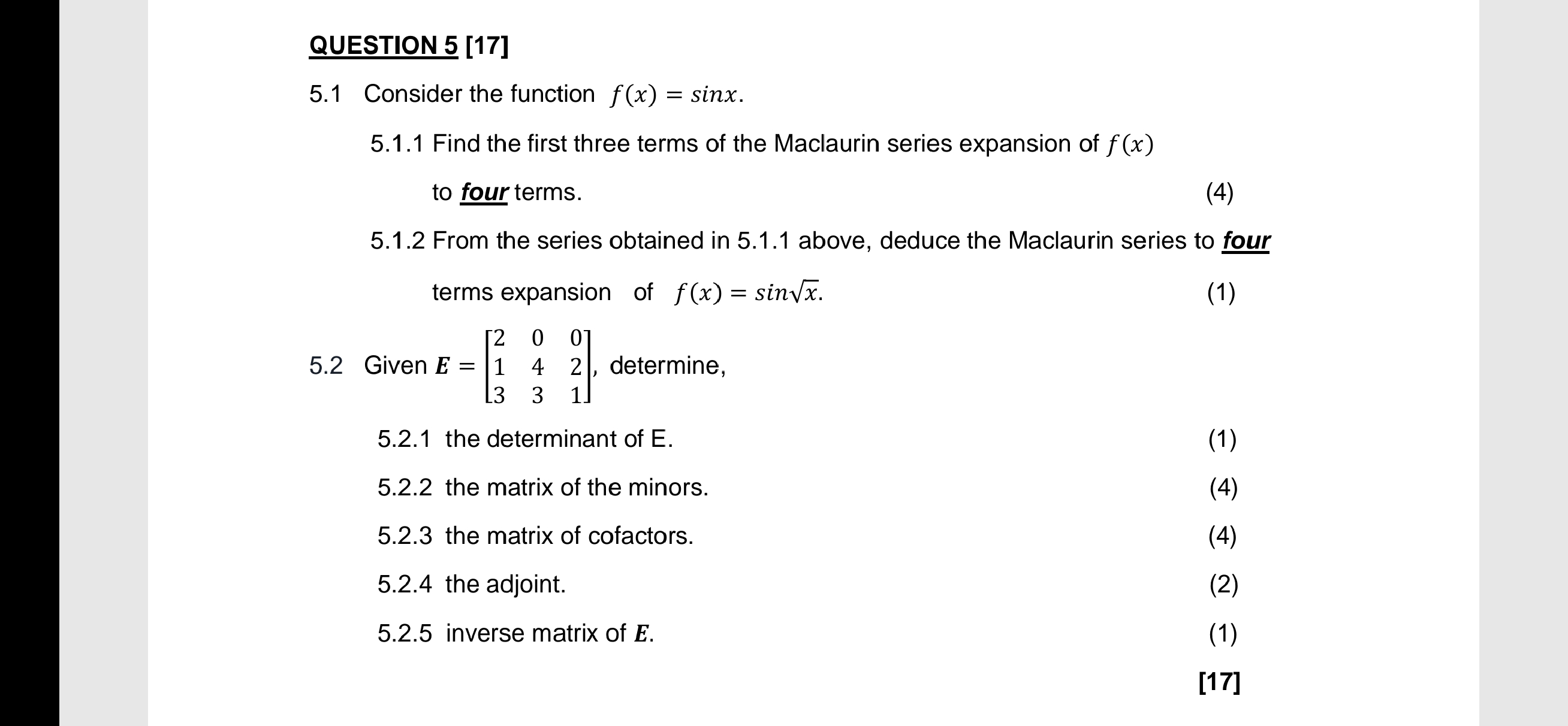 Solved 5 1 Consider The Function F X Sinx 5 1 1 Find The