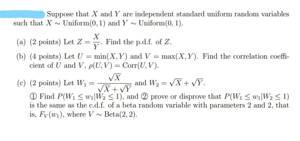 Solved Suppose That X And Y Are Independent Standard Unif Chegg Com